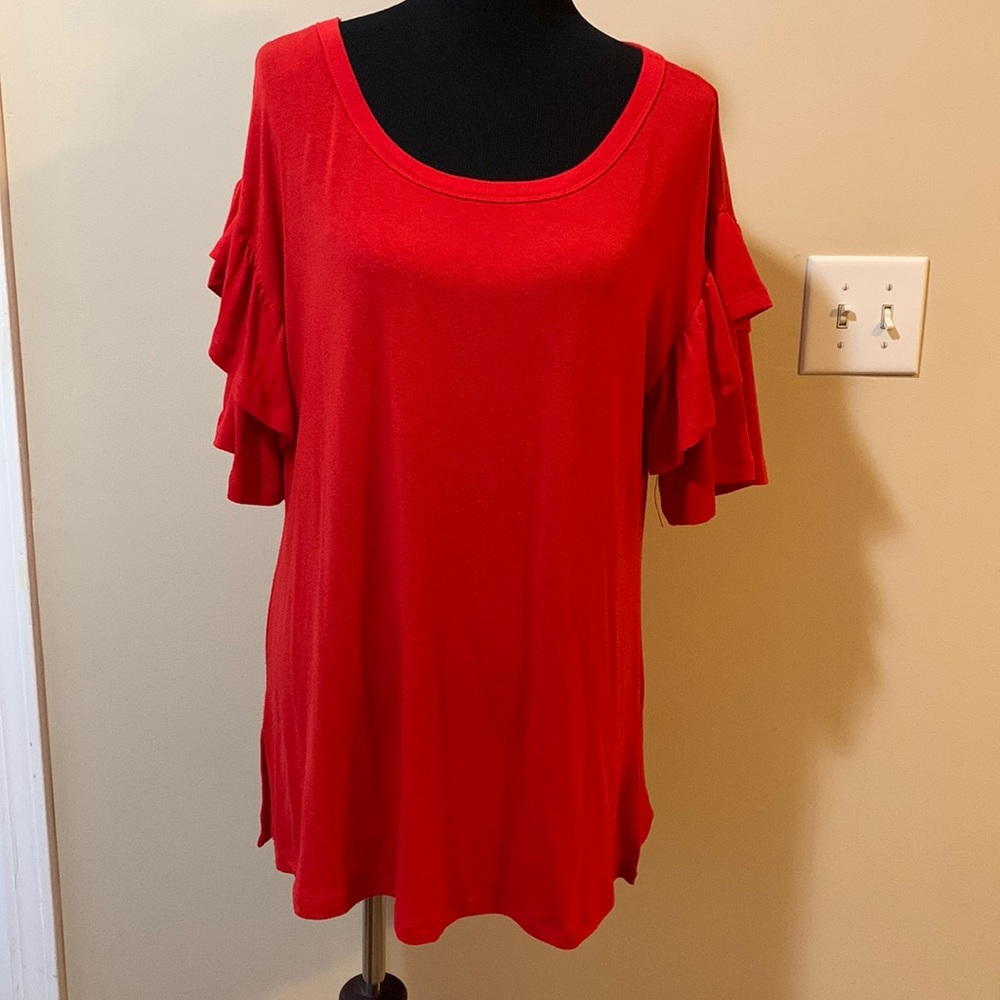 Red Flowy Top With Ruffle Sleeves